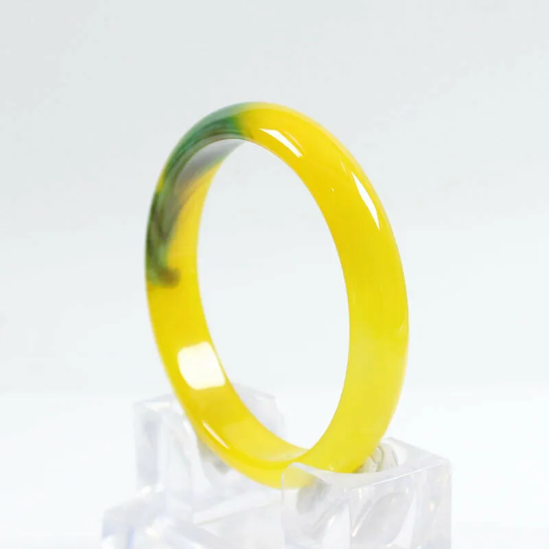 10% OF- 67/68/69mm Certified Natural Yellow Green Emerald A*Jade Handcrafted Lucky Bracelet Bangle B7957