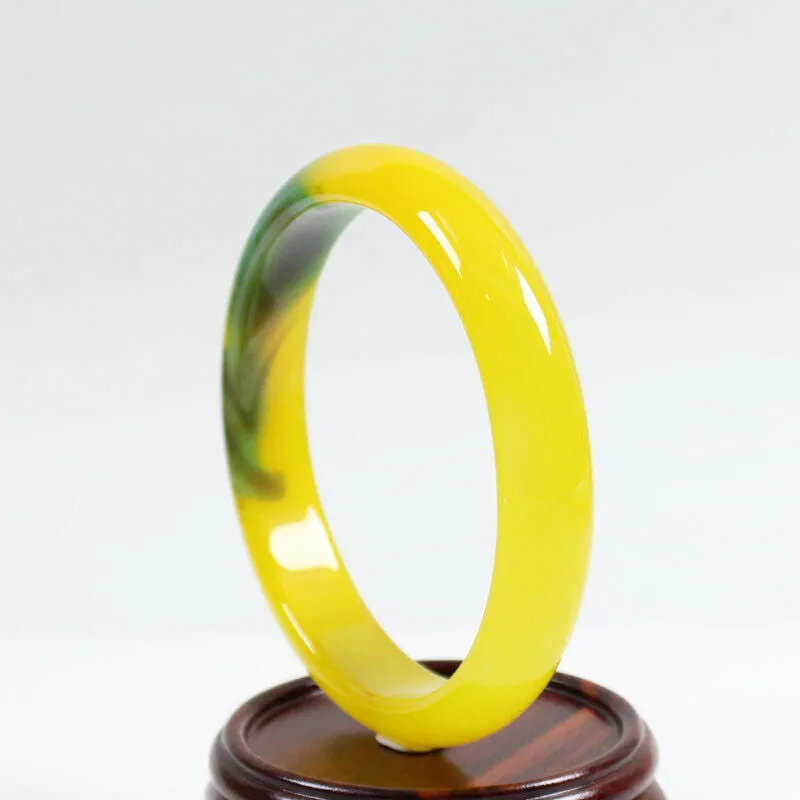 10% OF- 67/68/69mm Certified Natural Yellow Green Emerald A*Jade Handcrafted Lucky Bracelet Bangle B7957
