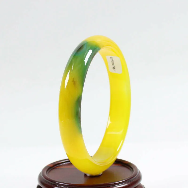 10% OF- 67/68/69mm Certified Natural Yellow Green Emerald A*Jade Handcrafted Lucky Bracelet Bangle B7957