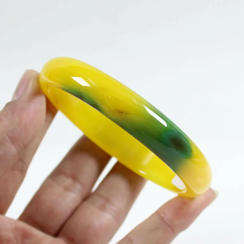 10% OF- 67/68/69mm Certified Natural Yellow Green Emerald A*Jade Handcrafted Lucky Bracelet Bangle B7957