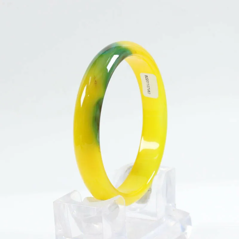 10% OF- 67/68/69mm Certified Natural Yellow Green Emerald A*Jade Handcrafted Lucky Bracelet Bangle B7957