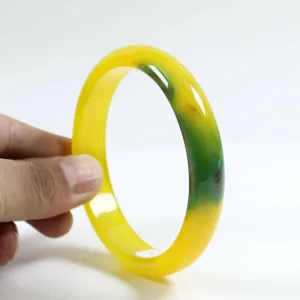 10% OF- 67/68/69mm Certified Natural Yellow Green Emerald A*Jade Handcrafted Lucky Bracelet Bangle B7957