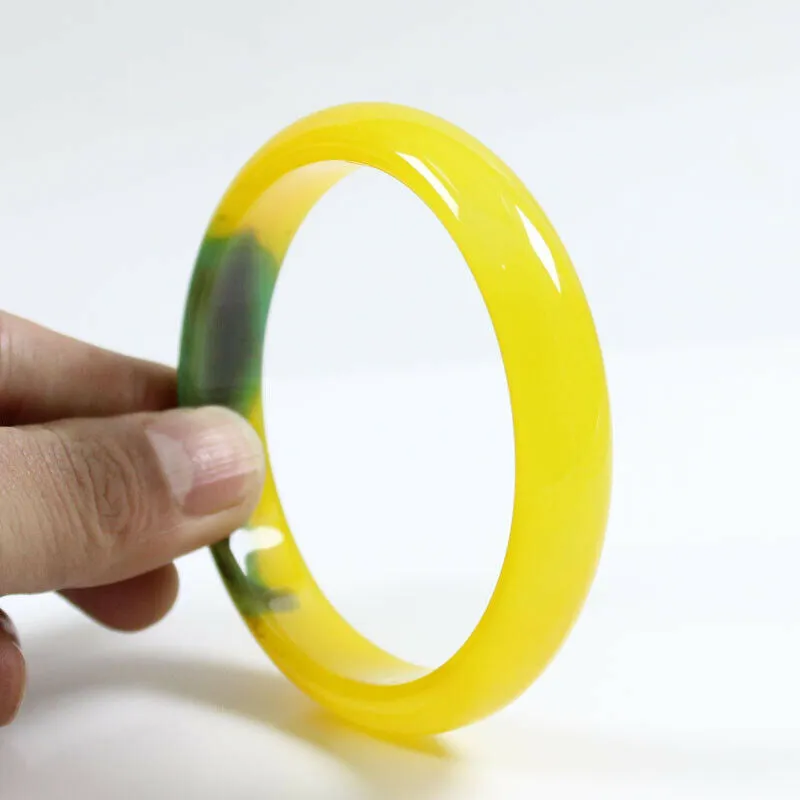 10% OF- 67/68/69mm Certified Natural Yellow Green Emerald A*Jade Handcrafted Lucky Bracelet Bangle B7957