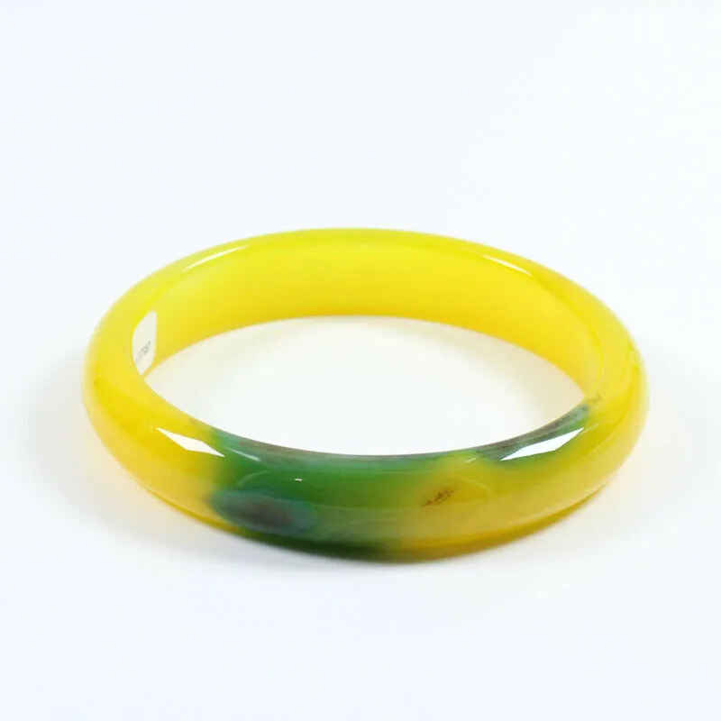 10% OF- 67/68/69mm Certified Natural Yellow Green Emerald A*Jade Handcrafted Lucky Bracelet Bangle B7957