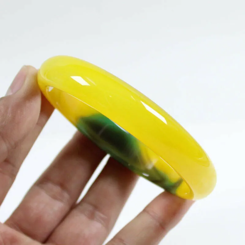 10% OF- 67/68/69mm Certified Natural Yellow Green Emerald A*Jade Handcrafted Lucky Bracelet Bangle B7957