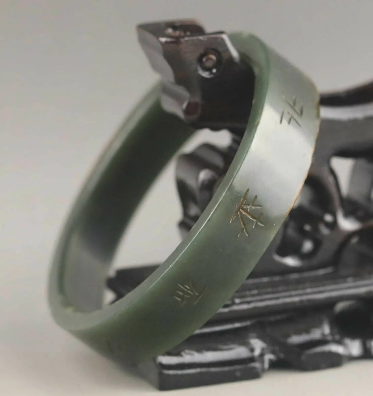 10% OFF- 56/57/58mm Certified Natural Green Jadeite Emerald A Jade HandCarved Lucky Ancient Chinese Letter Bracelet Bangle A1940