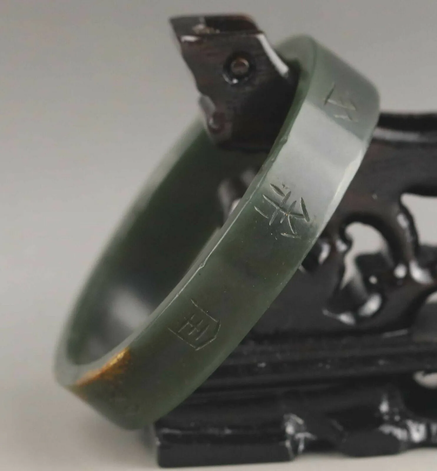 10% OFF- 56/57/58mm Certified Natural Green Jadeite Emerald A Jade HandCarved Lucky Ancient Chinese Letter Bracelet Bangle A1940