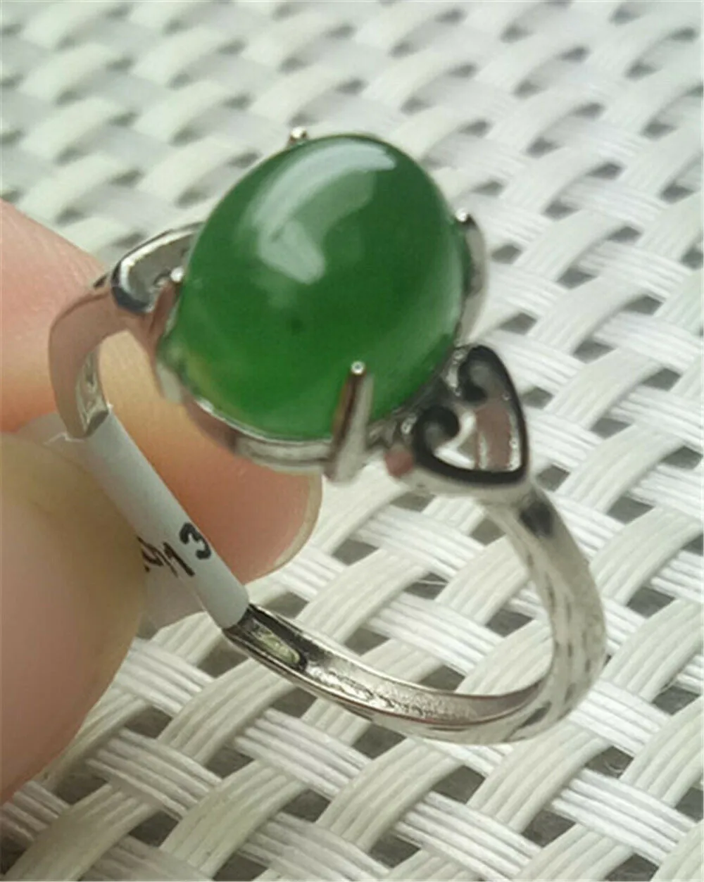 10% OFF- Certified Natural Emerald A*Jade Handcrafted Green Jade Heart Ring-925 Sterling Silver A1993