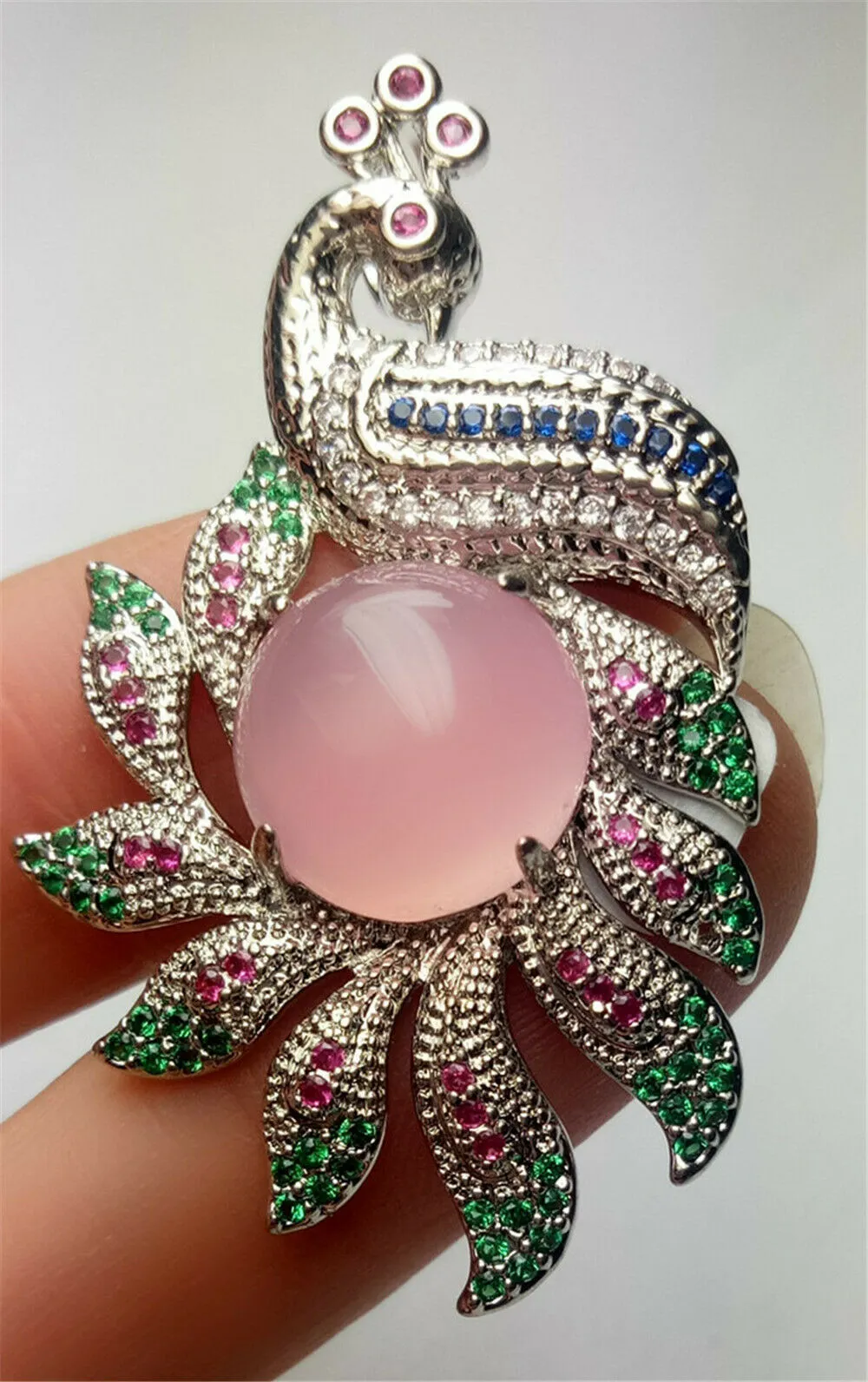 10% OFF- Certified Natural Emerald A*Jade Handcrafted Lucky Pink Jade Phoenix Pendant-925 Sterling Silver A7445