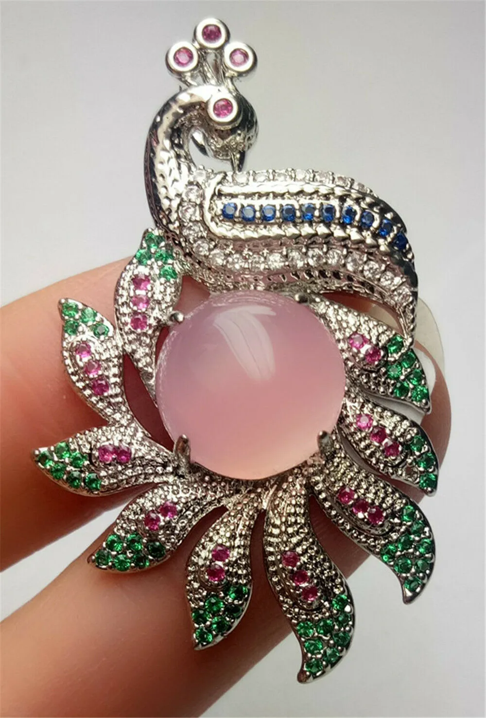 10% OFF- Certified Natural Emerald A*Jade Handcrafted Lucky Pink Jade Phoenix Pendant-925 Sterling Silver A7445