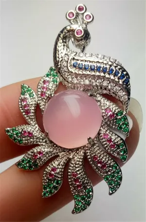 10% OFF- Certified Natural Emerald A*Jade Handcrafted Lucky Pink Jade Phoenix Pendant-925 Sterling Silver A7445