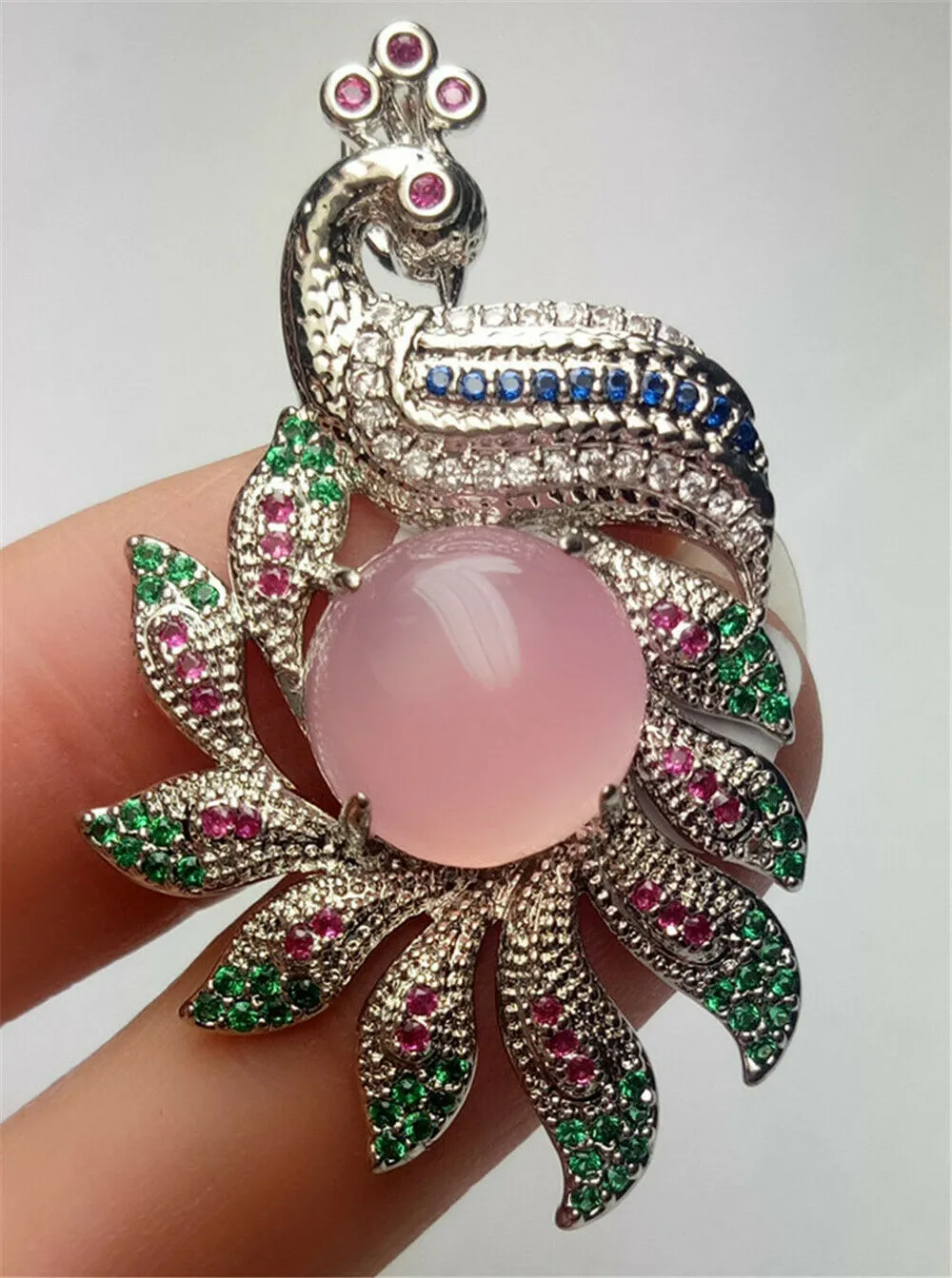 10% OFF- Certified Natural Emerald A*Jade Handcrafted Lucky Pink Jade Phoenix Pendant-925 Sterling Silver A7445
