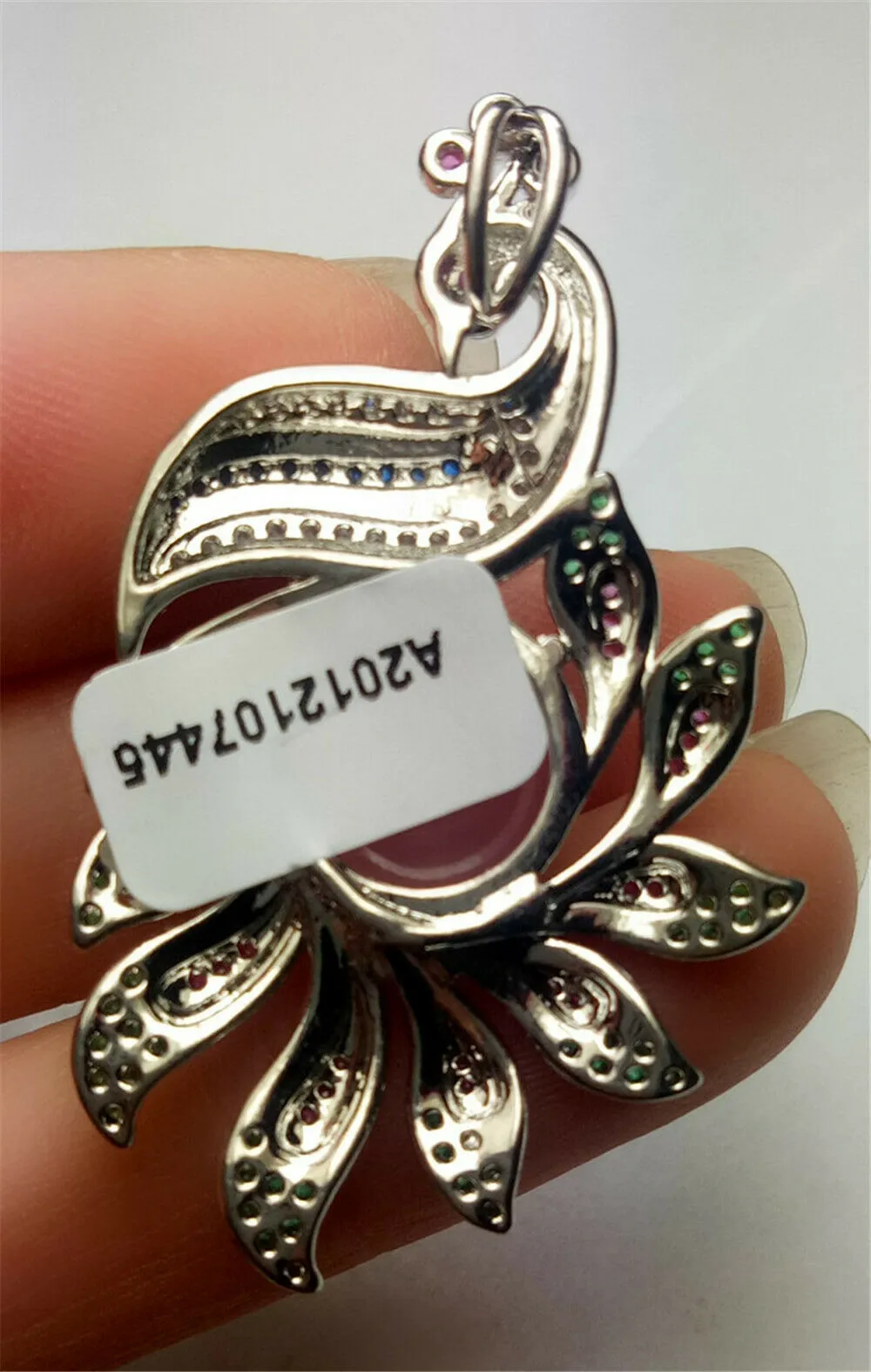 10% OFF- Certified Natural Emerald A*Jade Handcrafted Lucky Pink Jade Phoenix Pendant-925 Sterling Silver A7445
