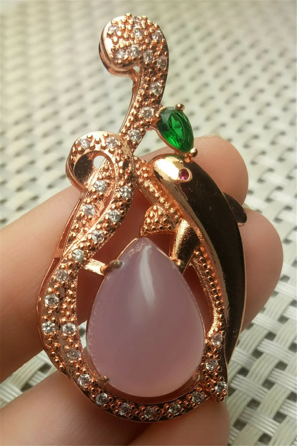 10% OFF- Certified Natural Emerald A*Jade Handcrafted Pink Jade Pendant-Dolphin Rose Gold 925 Sterling Silver