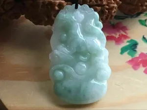 10% OFF- Certified Natural Ice Jadeite Emerald A*Jade HandCarved Lucky Dog Pendant X1698