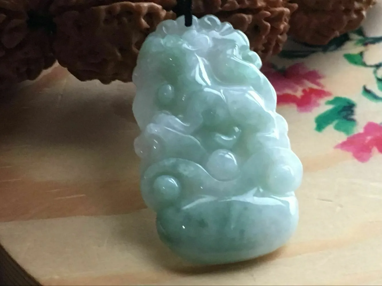 10% OFF- Certified Natural Ice Jadeite Emerald A*Jade HandCarved Lucky Dog Pendant X1698