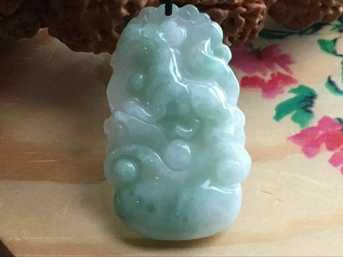 10% OFF- Certified Natural Ice Jadeite Emerald A*Jade HandCarved Lucky Dog Pendant X1698