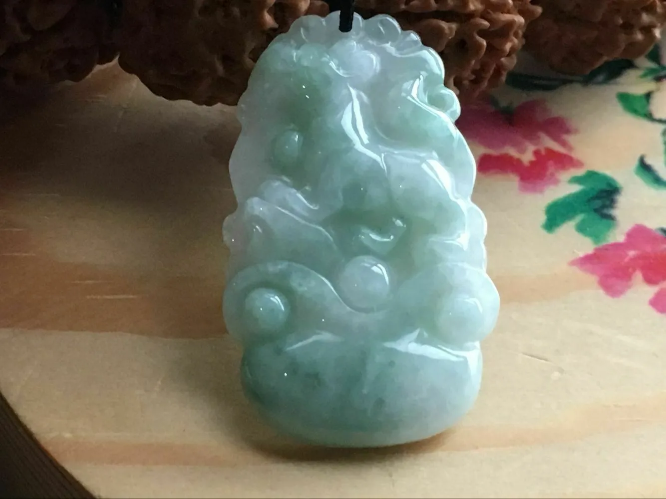 10% OFF- Certified Natural Ice Jadeite Emerald A*Jade HandCarved Lucky Dog Pendant X1698