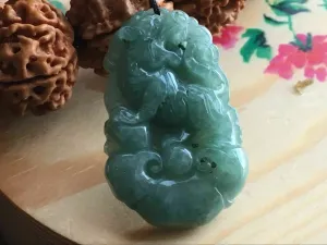10% OFF- Certified Natural Ice Jadeite Emerald A*Jade HandCarved Lucky Tiger Jade Pendant X0557