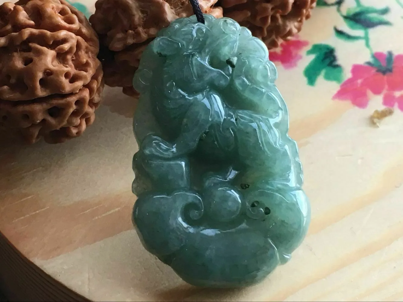 10% OFF- Certified Natural Ice Jadeite Emerald A*Jade HandCarved Lucky Tiger Jade Pendant X0557