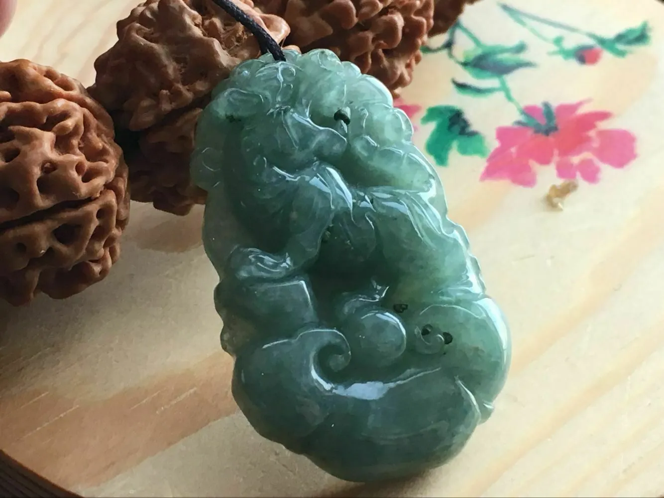 10% OFF- Certified Natural Ice Jadeite Emerald A*Jade HandCarved Lucky Tiger Jade Pendant X0557