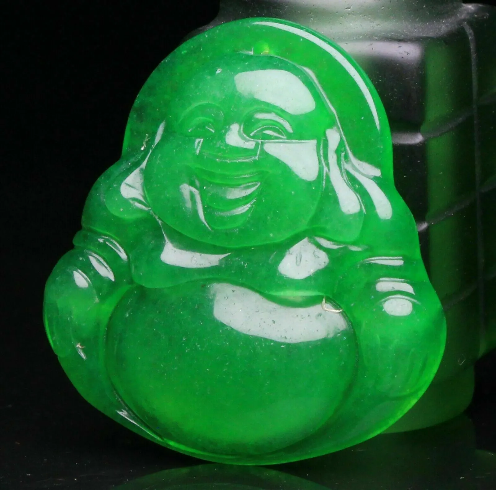 10% OFF- Certified Natural Jadeite Emerald A*Jade HandCarved Blessing Happy Buddha Pendant《Grade A》A1940