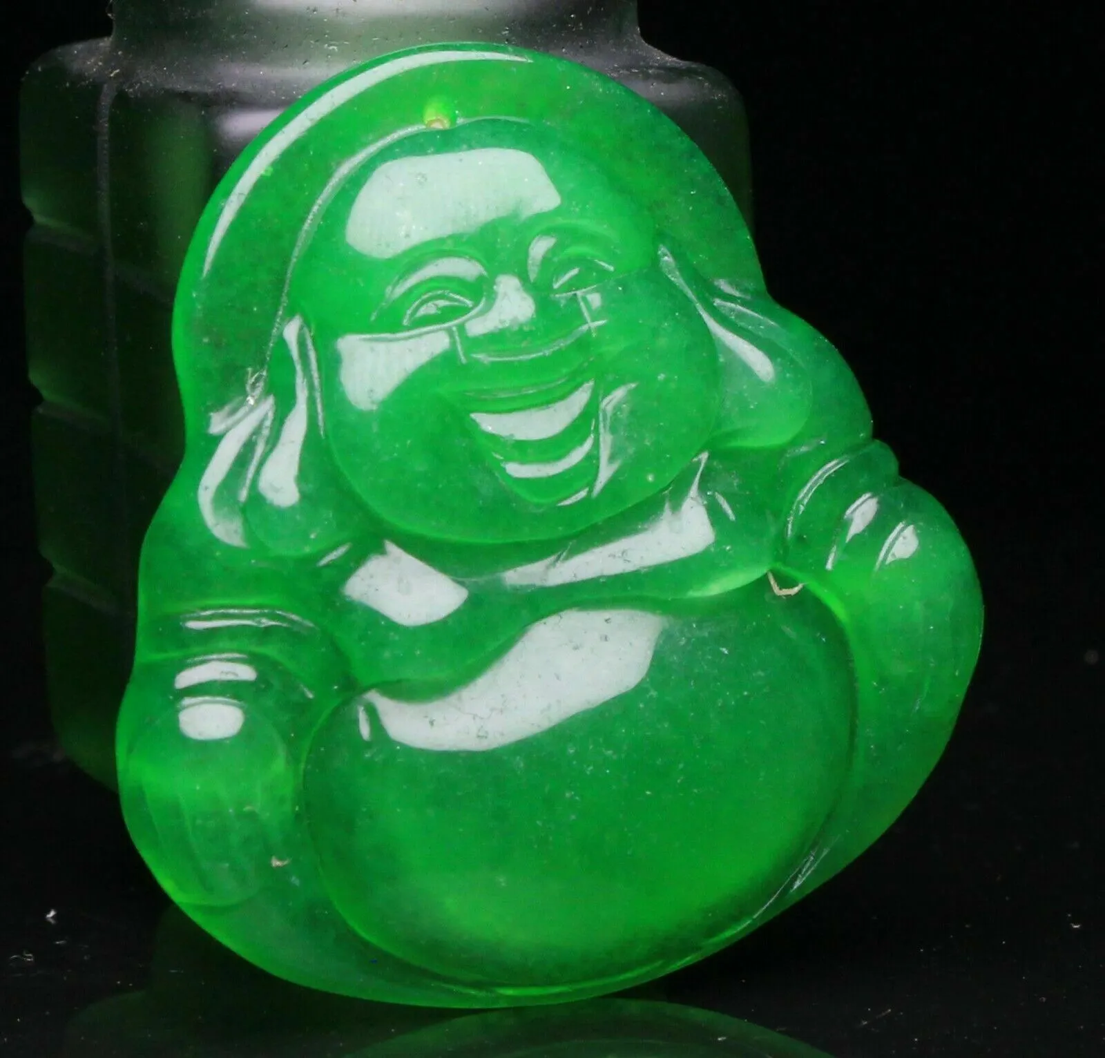 10% OFF- Certified Natural Jadeite Emerald A*Jade HandCarved Blessing Happy Buddha Pendant《Grade A》A1940