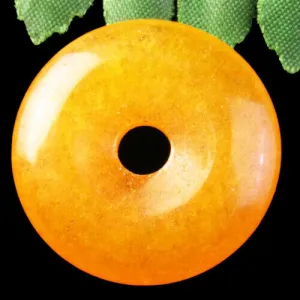 10% OFF- Certified Natural Yellow Emerald A*Jade HandCarved Lucky Safety Donut Pendant
