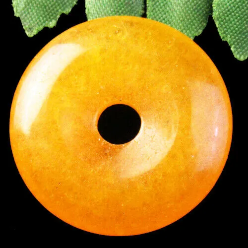 10% OFF- Certified Natural Yellow Emerald A*Jade HandCarved Lucky Safety Donut Pendant