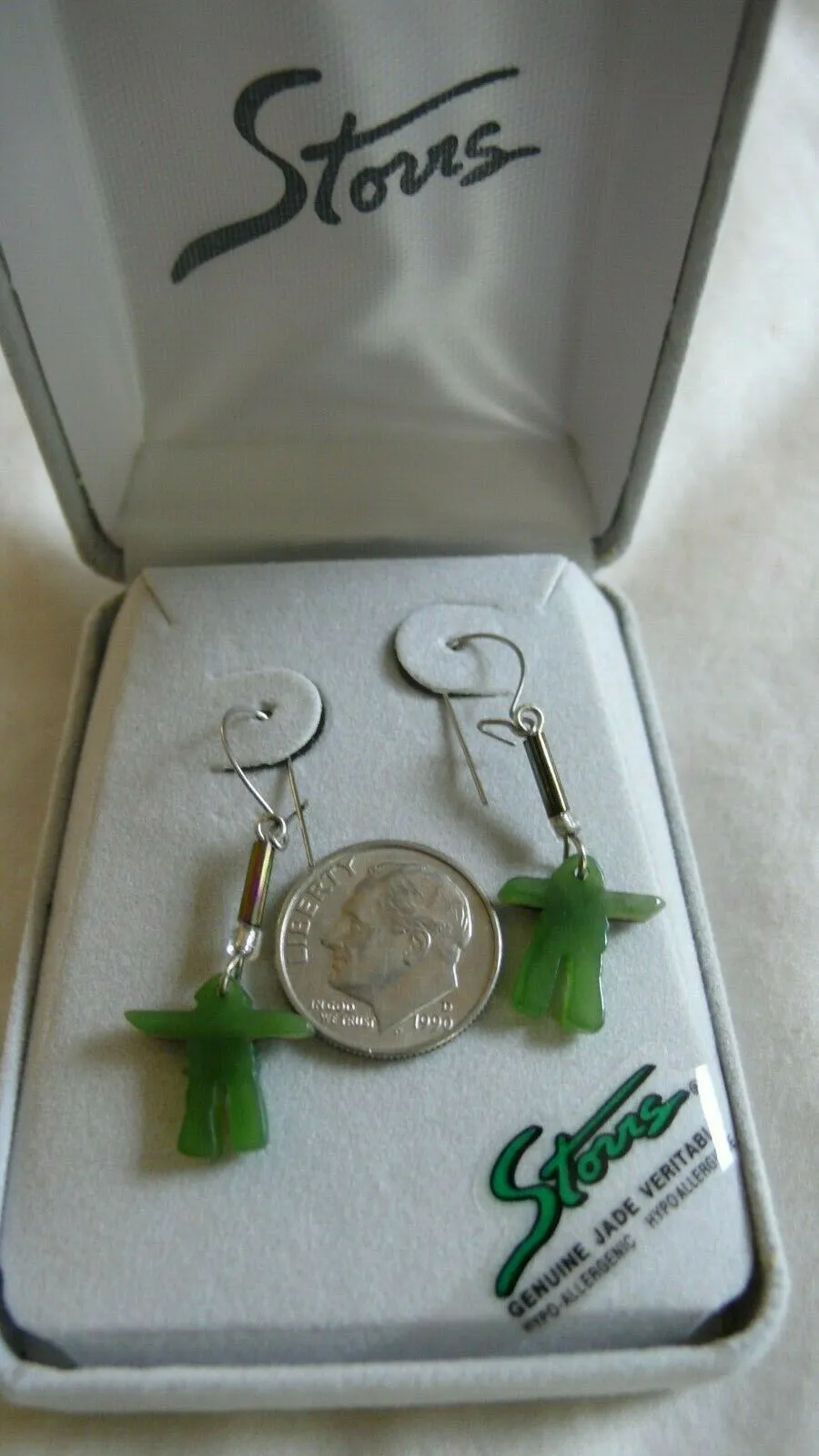 10% OFF- Certified Storrs Genuine Natural Emerald A*Jade Handcarved A Pair of Lucky Jade Earrings