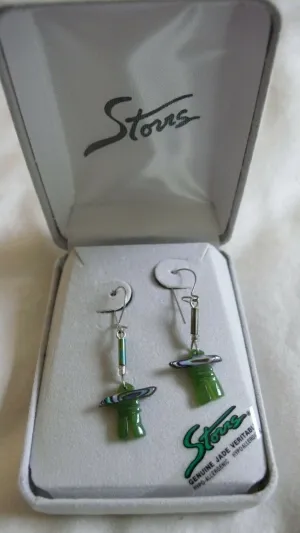 10% OFF- Certified Storrs Genuine Natural Emerald A*Jade Handcarved A Pair of Lucky Jade Earrings