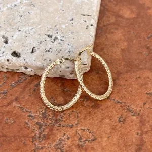 10KT Yellow Gold Diamond-Cut Tube Oval Hoop Earrings 26mm