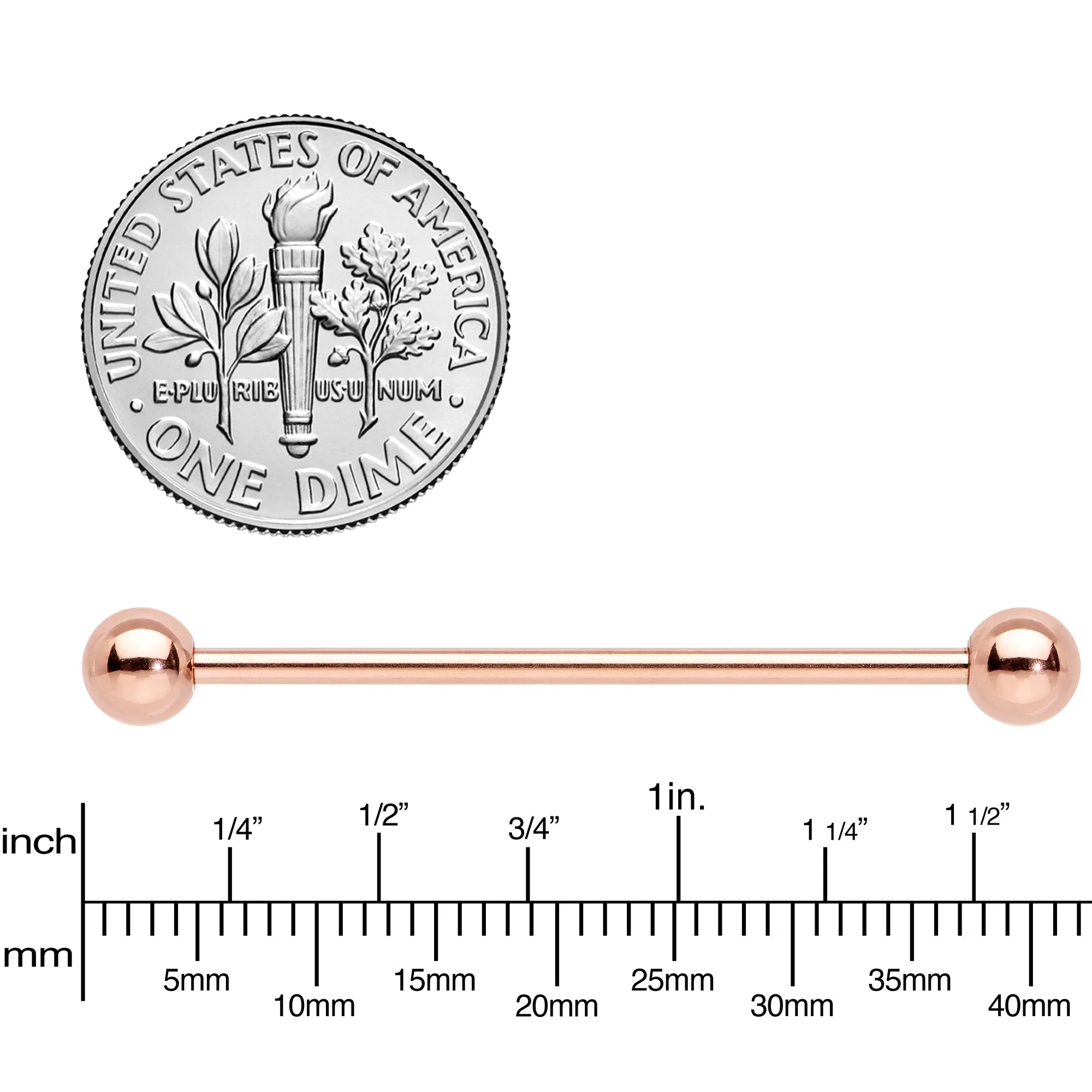 14 Gauge 1 1/4 Rose Gold Plated Straight Barbell