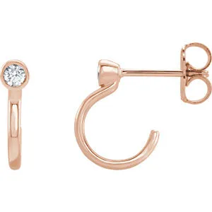 14K Rose 2.5 mm Round 1/8 CTW Diamond Bezel-Set J-Hoop Earrings