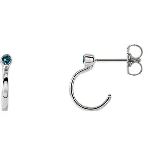 14K White 2.5 mm Round Aquamarine Bezel-Set J-Hoop Earrings