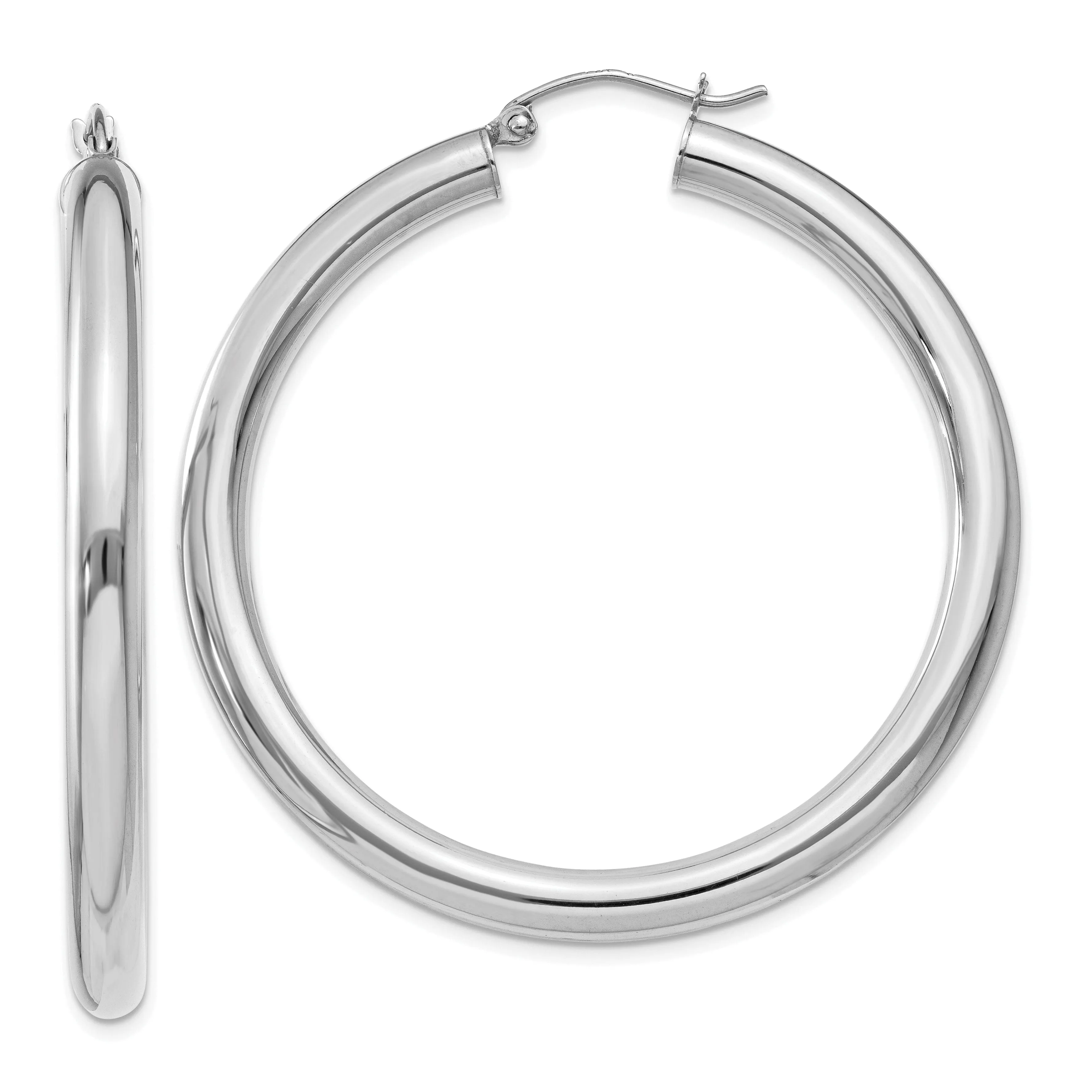 14k White Gold Polished 4MM Lightweight Round Hoop