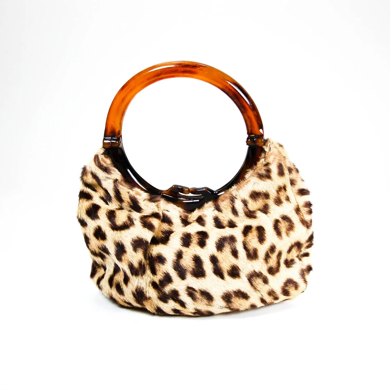1950's Leopard Print Handbag with Tortoise Lucite Handle