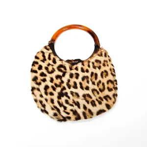 1950's Leopard Print Handbag with Tortoise Lucite Handle
