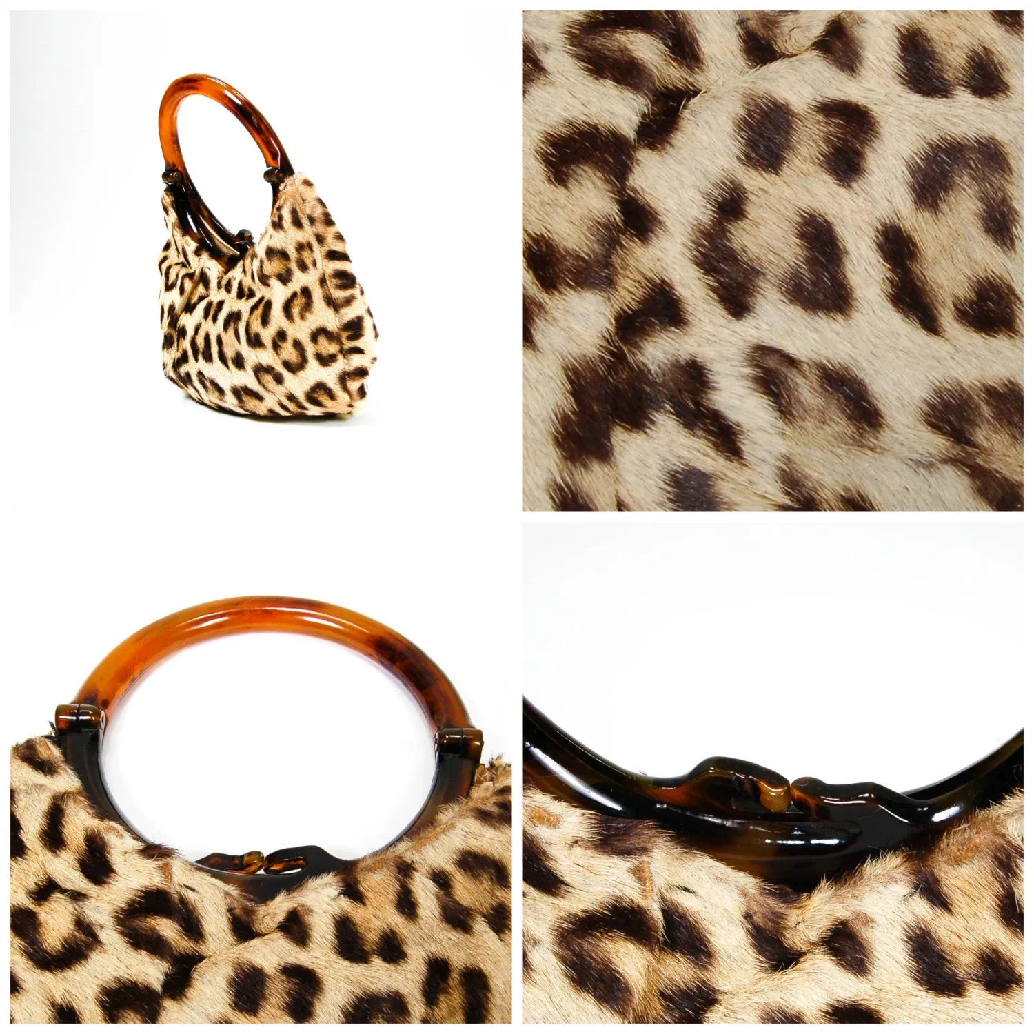 1950's Leopard Print Handbag with Tortoise Lucite Handle