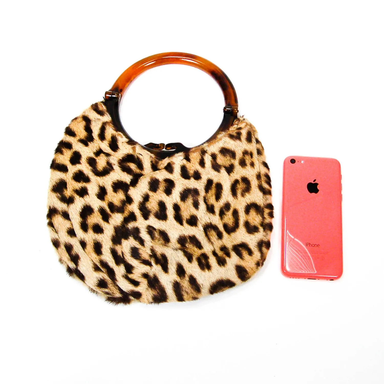 1950's Leopard Print Handbag with Tortoise Lucite Handle