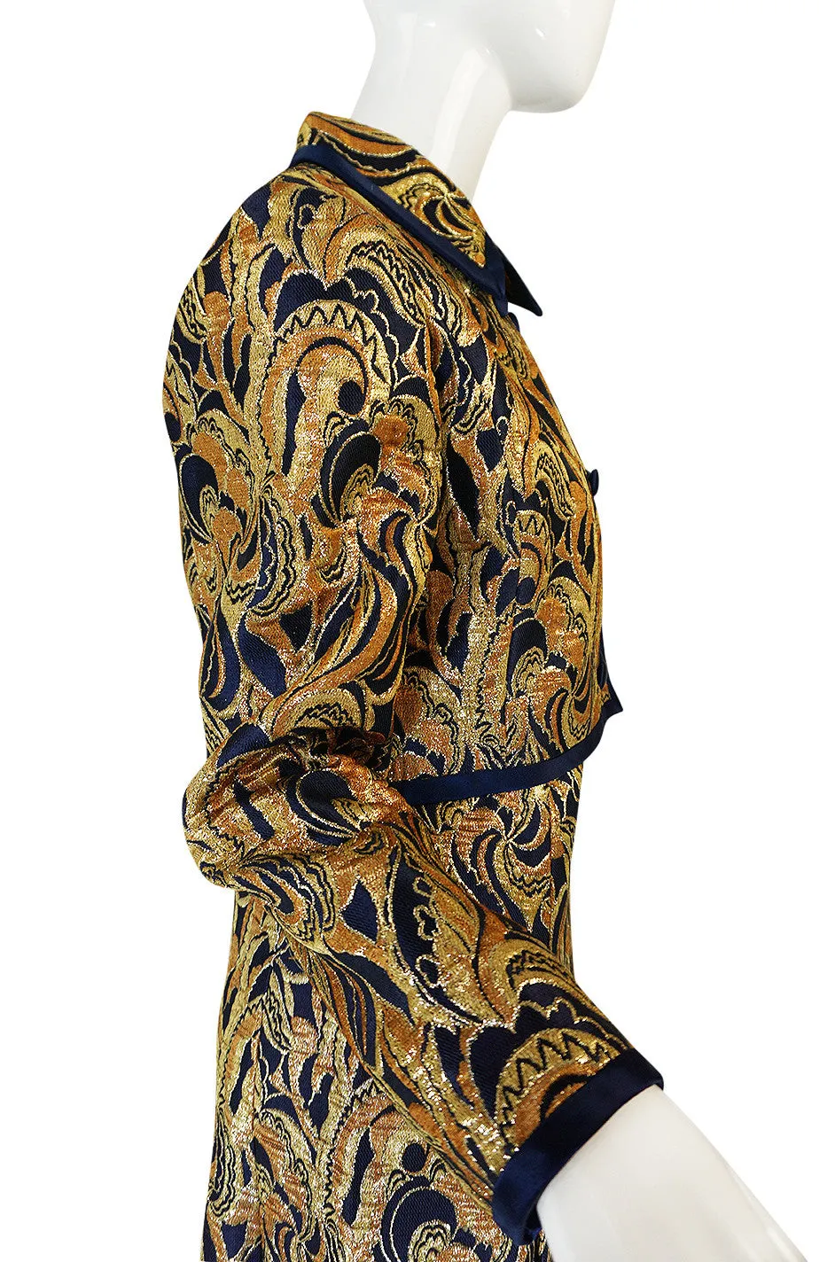 1960s Metallic Gold & Blue Malcolm Starr Dress & Jacket