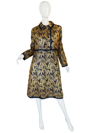 1960s Metallic Gold & Blue Malcolm Starr Dress & Jacket