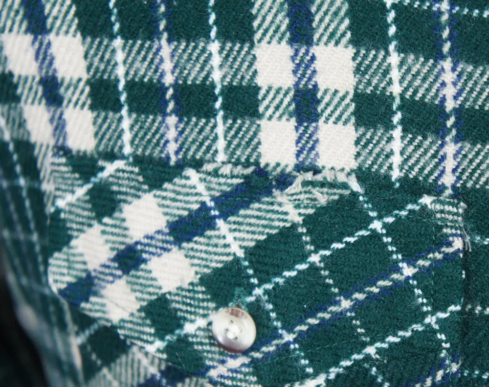 1970's Forest Green Striped Plaid Flannel Shirt - Size XL