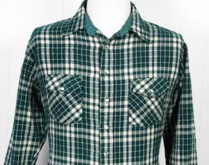 1970's Forest Green Striped Plaid Flannel Shirt - Size XL