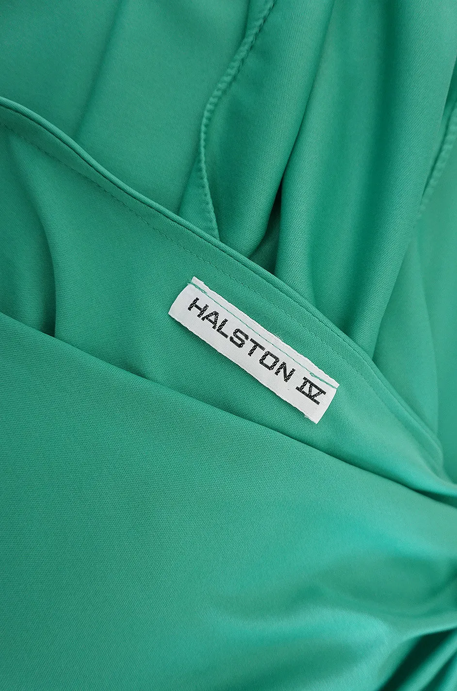 1970s Halston One Shoulder Jersey Green Dress