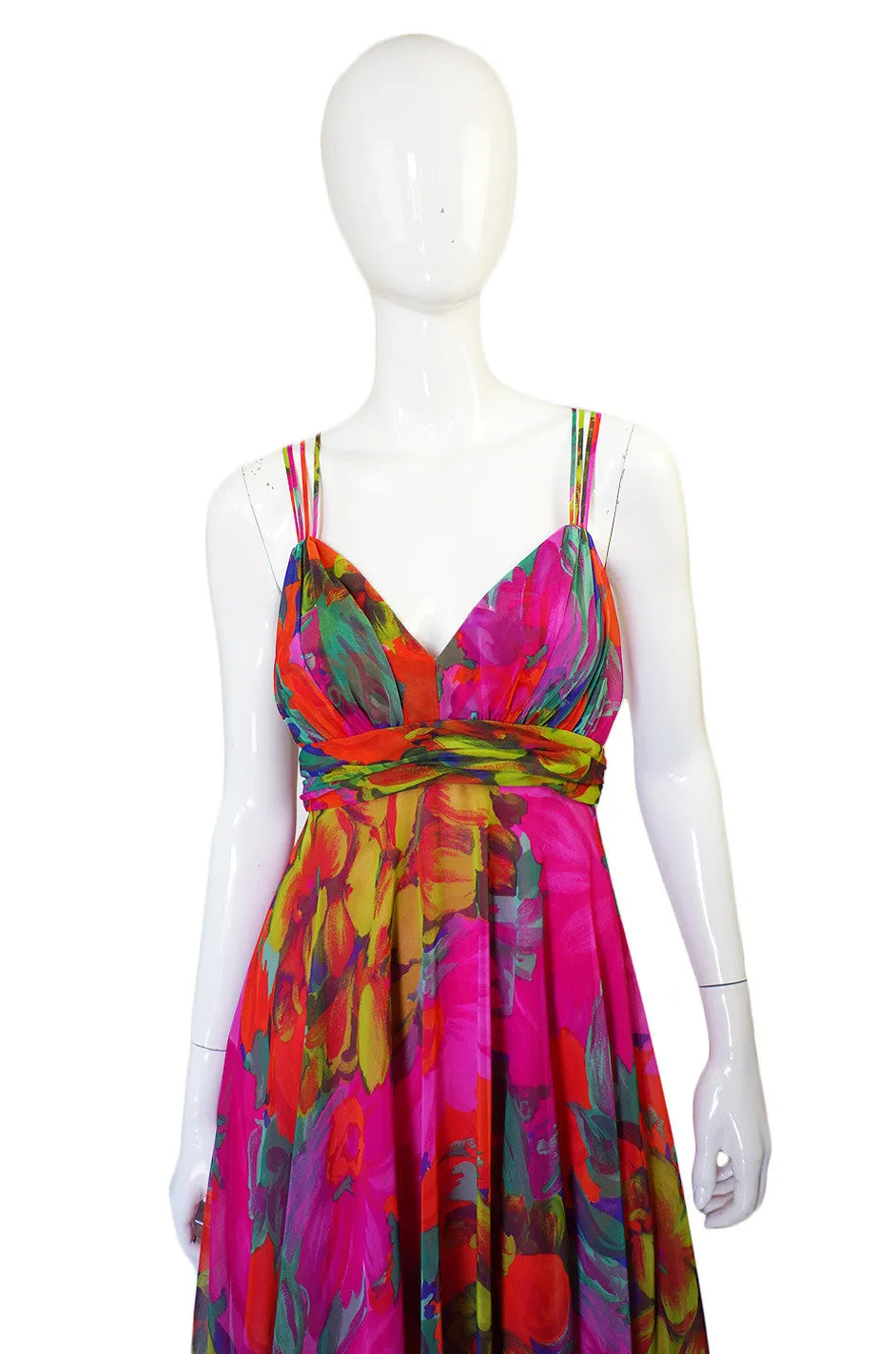 1970s Pink Chiffon Frank Usher Dress