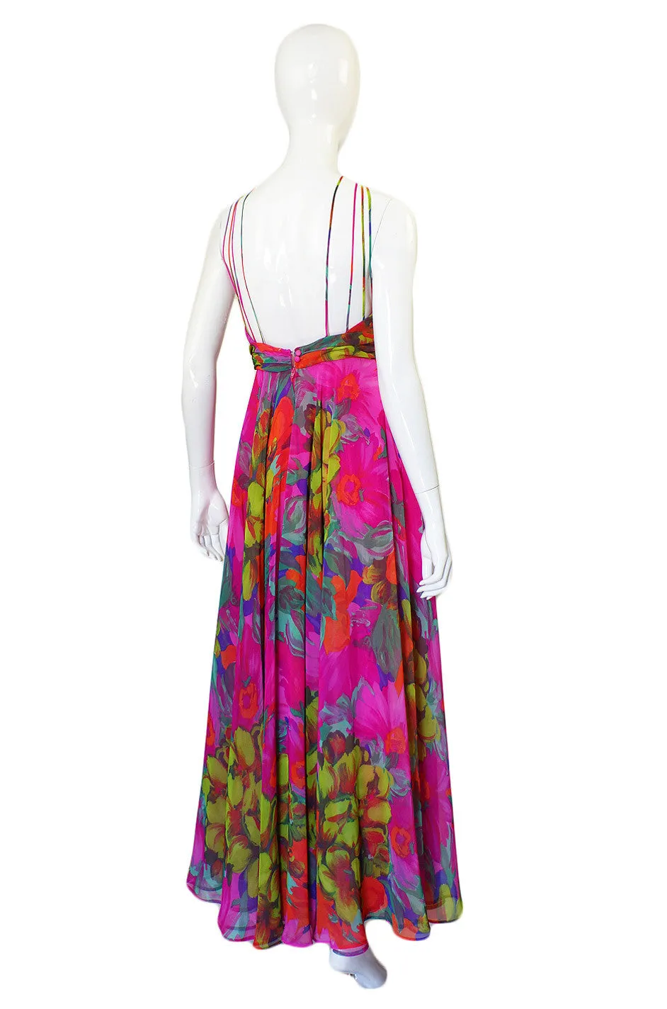 1970s Pink Chiffon Frank Usher Dress