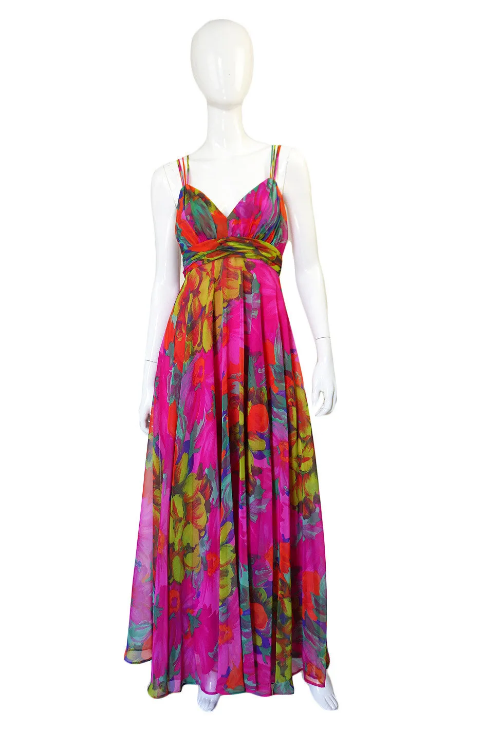 1970s Pink Chiffon Frank Usher Dress