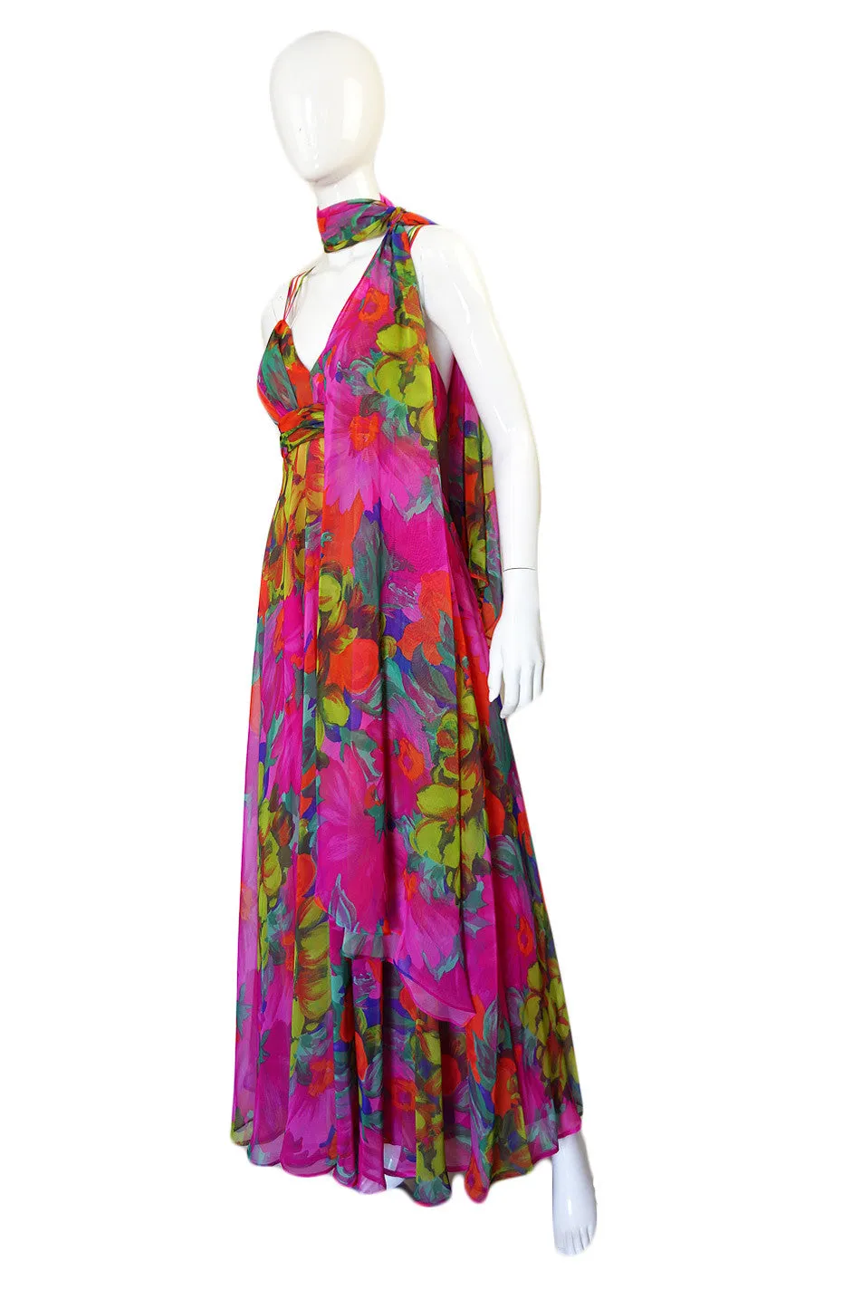 1970s Pink Chiffon Frank Usher Dress