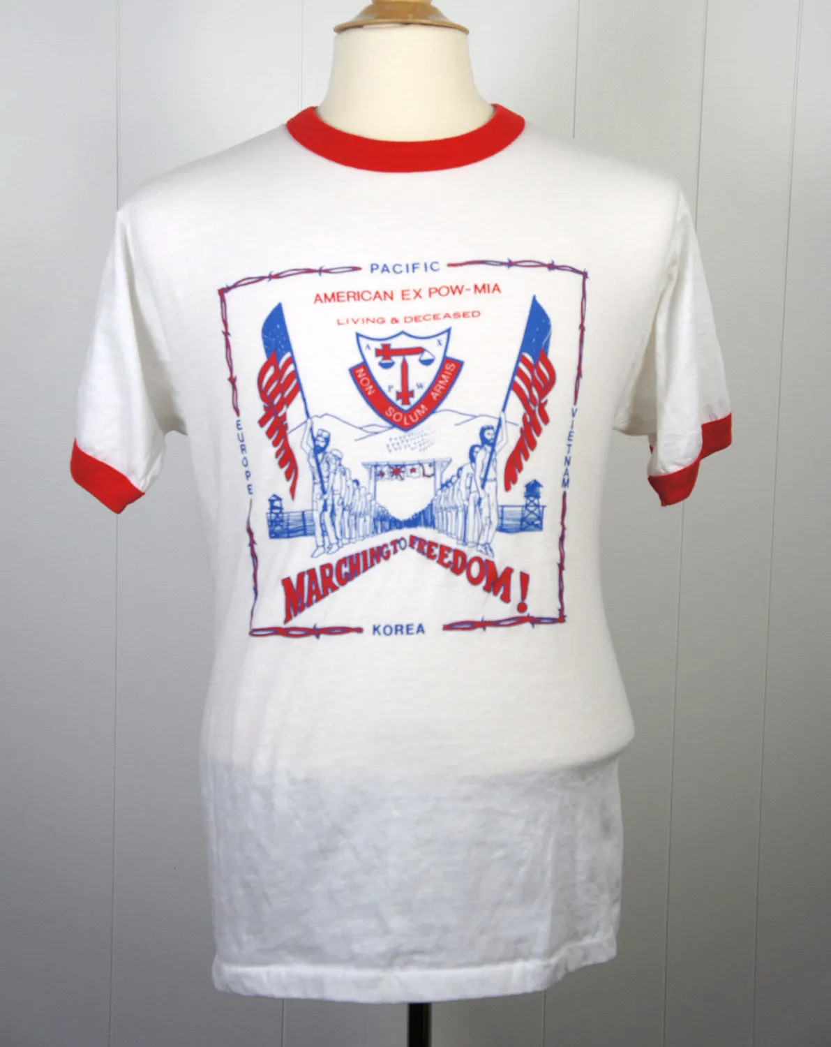 1980's American Ex POW - MIA Ringer T-Shirt - Size L